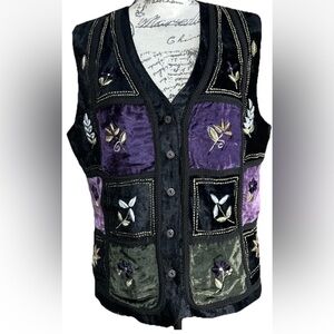 White Stag Vest L New Black Purple Velvet Patchwork Dark Fairy Whimsigoth NWT